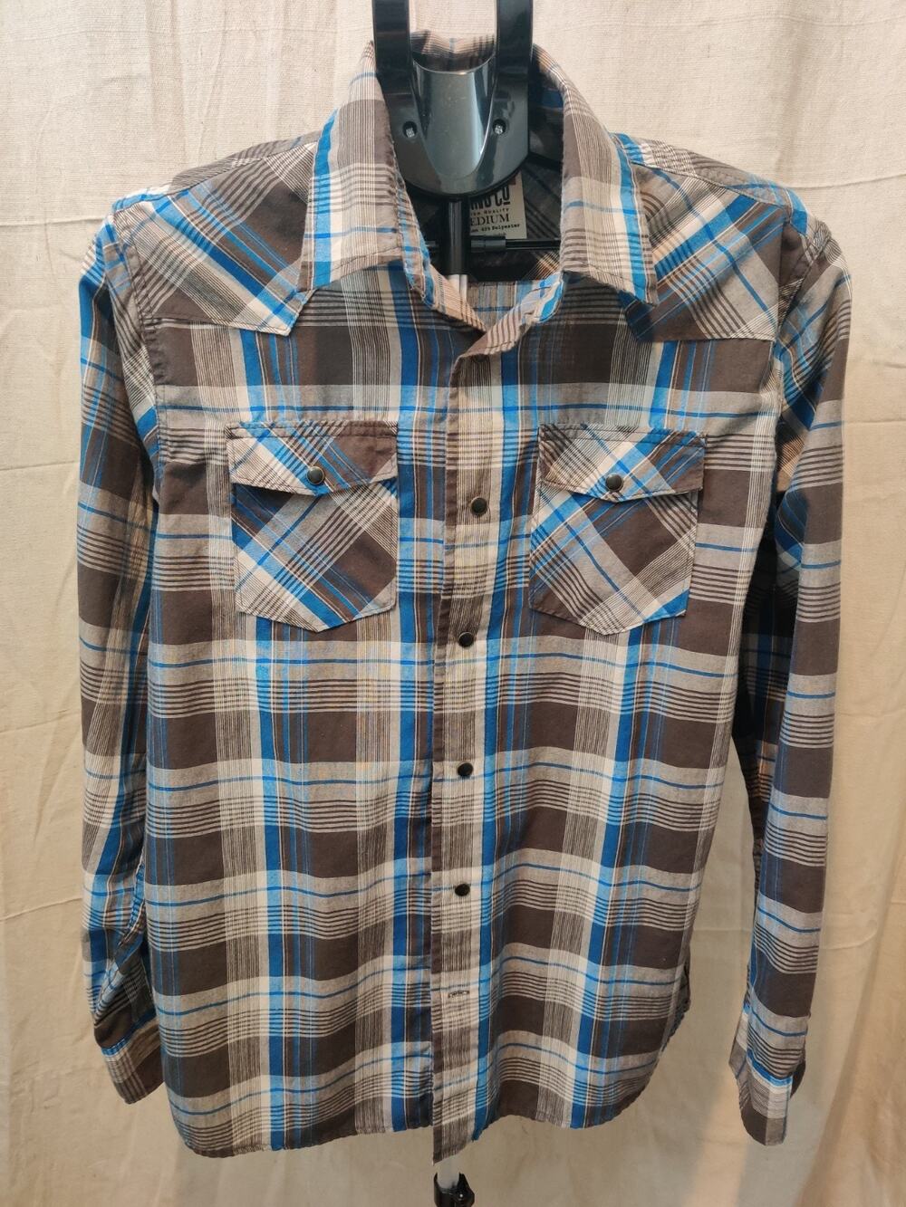 VIntage Wrangler Jeans Co Shirt Men's Size Medium Plaid Long Sleeve Snap Up